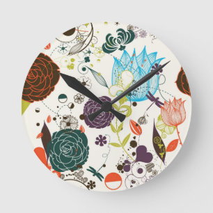 Retro Floral Patroon 2 Ronde Klok