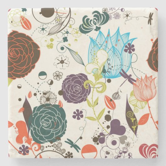 Retro Floral Patroon 2 Stenen Onderzetter (Voorkant)