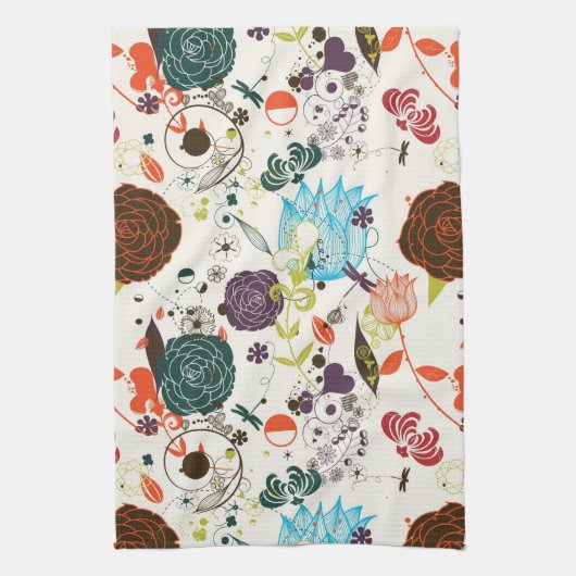 Retro Floral Patroon 2 Theedoek (Verticaal)