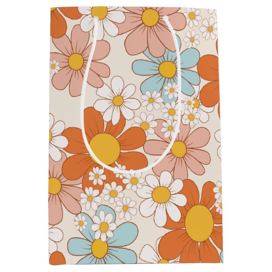  Retro Floral Patroon Medium Cadeauzakje (Voorkant)