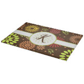 Retro Floral Patroon op bruine monogrammen Snijplank (Hoek)