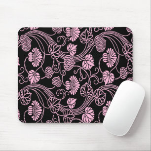 Retro Floral Patroonroze op zwart Muismat