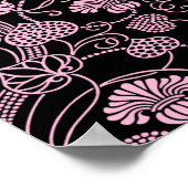 Retro Floral Patroonroze op zwart Poster (Hoek)