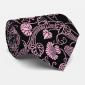 Retro Floral Patroonroze op zwart Stropdas (Opgerold)