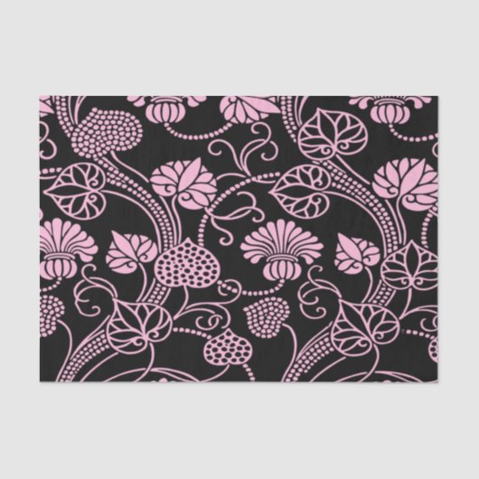 Retro Floral Patroonroze op zwart Tissuepapier (Voorkant)