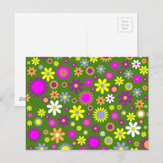 Retro Floral Pattern - 70's Vloerbehangpapier Briefkaart (Voorkant / Achterkant)