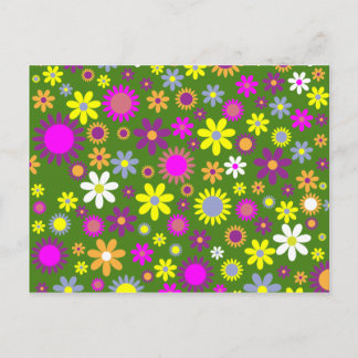 Retro Floral Pattern - 70's Vloerbehangpapier Briefkaart