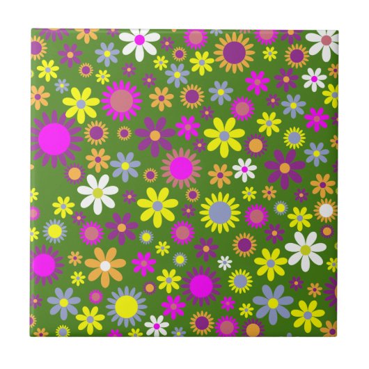 Retro Floral Pattern - 70's Vloerbehangpapier Tegeltje (Voorkant)