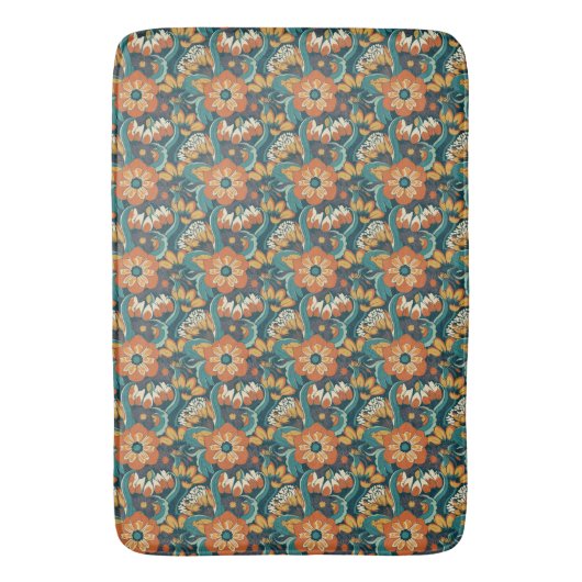 Retro Floral Pattern Badmat (Voorkant Verticaal)