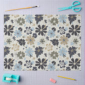 Retro Floral Pattern Blue Tan Tissuepapier (Craft)
