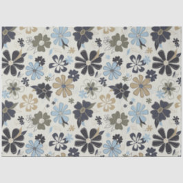 Retro Floral Pattern Blue Tan Tissuepapier