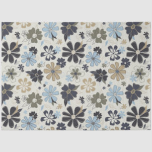 Retro Floral Pattern Blue Tan Tissuepapier