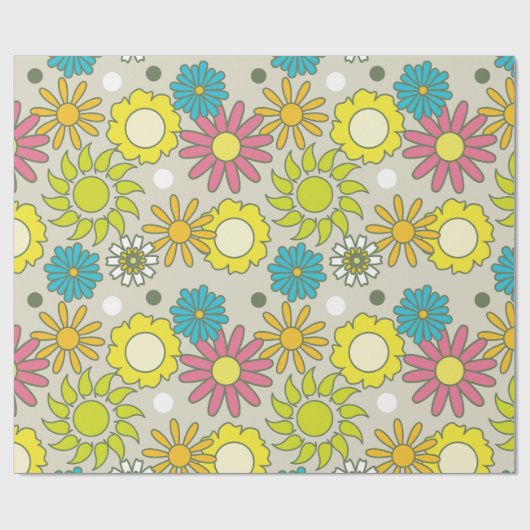 Retro Floral Pattern Cadeaupapier (Vlak)