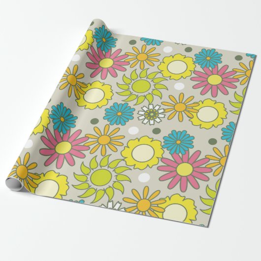 Retro Floral Pattern Cadeaupapier (Uitgerold)