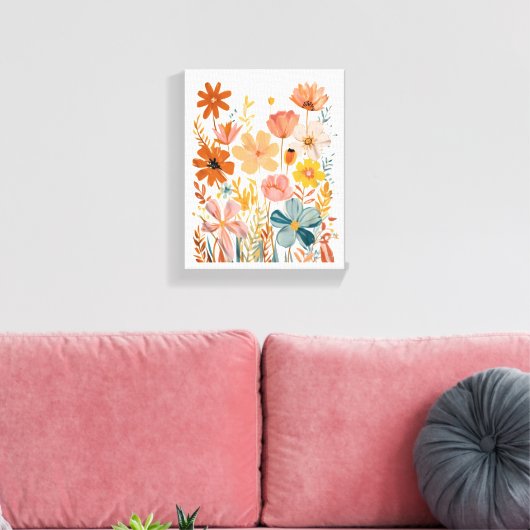 Retro Floral Pattern Canvas Afdruk (Insitu (Woonkamer))