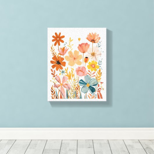 Retro Floral Pattern Canvas Afdruk (Insitu (Houten vloer))