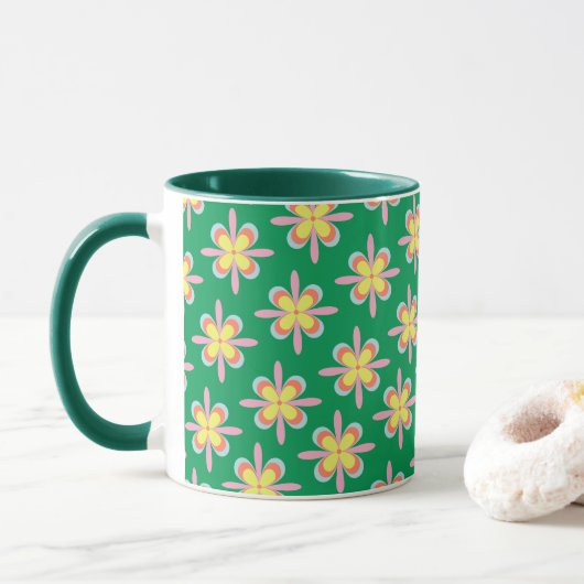 Retro Floral Pattern Colorful Spring Flower Design Mok (Met donut)