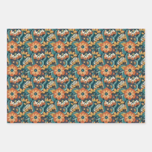 Retro Floral Pattern Inpakpapier Vel (Voorkant)