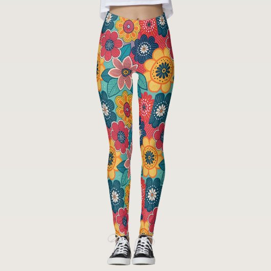 Retro Floral Pattern Leggings (Voorkant)