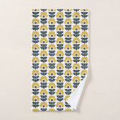 Retro Floral Pattern Navy and Mustard Yellow Bad Handdoek (Handdoek)