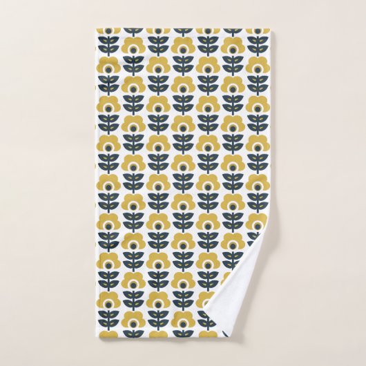 Retro Floral Pattern Navy and Mustard Yellow Bad Handdoek (Handdoek)
