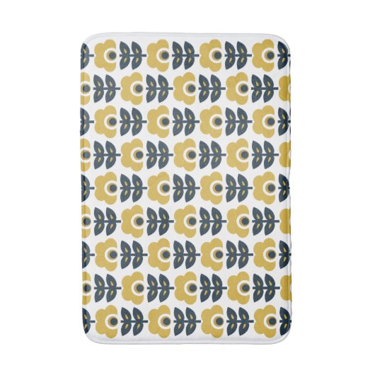Retro Floral Pattern Navy and Mustard Yellow Badmat (Voorkant Verticaal)