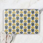Retro Floral Pattern Navy and Mustard Yellow Badmat
