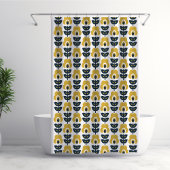 Retro Floral Pattern Navy and Mustard Yellow Douchegordijn