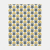 Retro Floral Pattern Navy and Mustard Yellow Fleece Deken (Voorkant)