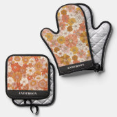 Retro Floral Pattern Ovenwant & Pannenlap Set (Voorkant / Achterkant)
