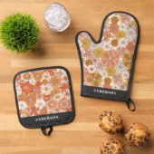 Retro Floral Pattern Ovenwant & Pannenlap Set (Top down)