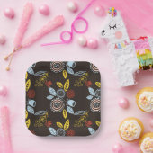Retro Floral Pattern Papieren Bordje (Feest)