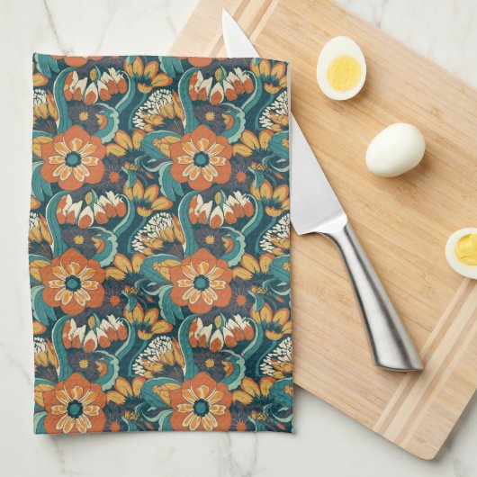 Retro Floral Pattern Theedoek (Quarter Fold)
