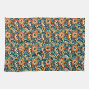 Retro Floral Pattern Theedoek