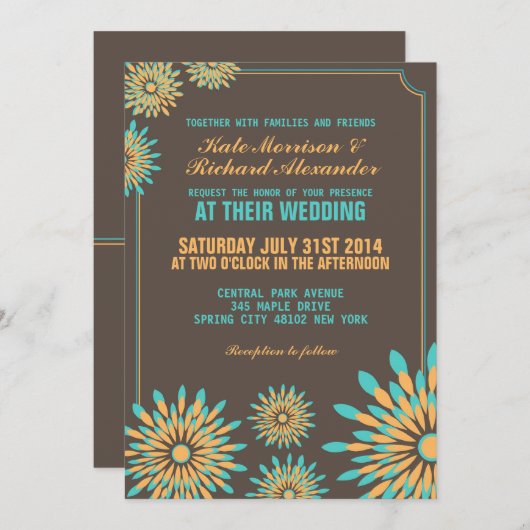 Retro Floral Pattern Weddenschap Kaart (Voorkant / Achterkant)