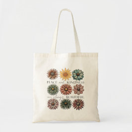 Retro Floral Peace and Kindness Tote Bag