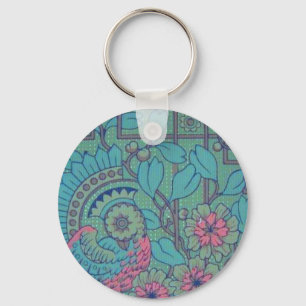 Retro Floral Peacock Sleutelhanger