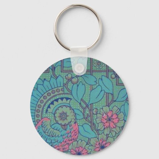 Retro Floral Peacock Sleutelhanger (Voorkant)