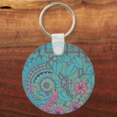 Retro Floral Peacock Sleutelhanger (Voorkant)