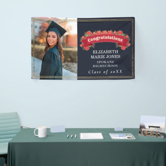 Retro Floral Photo Gradual Party Uitnodiging Spandoek (Beurs)