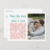 Retro Floral Photo Wedding Save the Date Briefkaart (Voorkant / Achterkant)