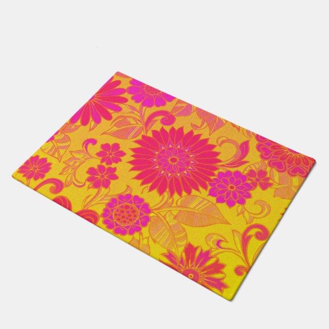 Retro Floral Pink en Geel Deurmat (Schuin)