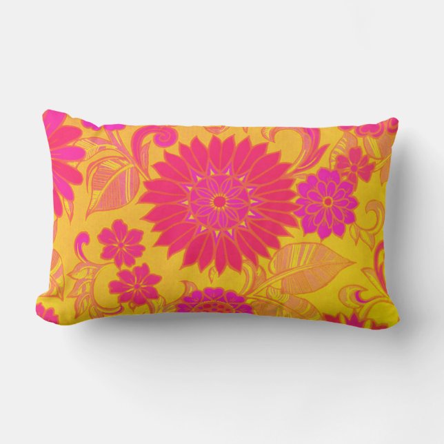 Retro Floral Pink en Geel Kussen (Voorkant)
