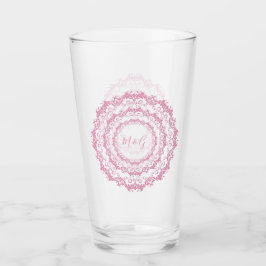 Retro floral Pink Mandala. Monogram. Glas