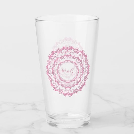 Retro floral Pink Mandala. Monogram. Glas (Voorkant)