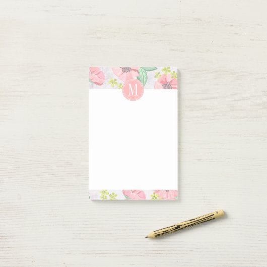 Retro Floral Pink Waterverf op maat Post-it® Notes (Op bureau)