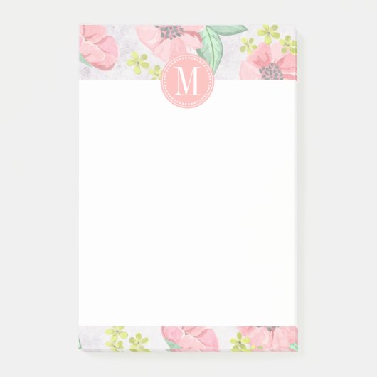 Retro Floral Pink Waterverf op maat Post-it® Notes (Voorkant)