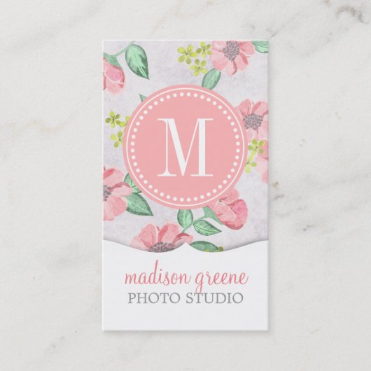 Retro Floral Pink Waterverf op maat Visitekaartje (Voorkant)