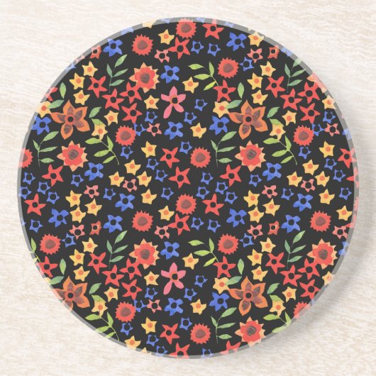 Retro Floral Print Custom Sandstone Onderzetter (Voorkant)