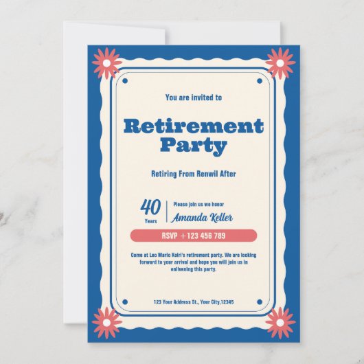 Retro Floral Retirement Party uitnodiging (Voorkant)